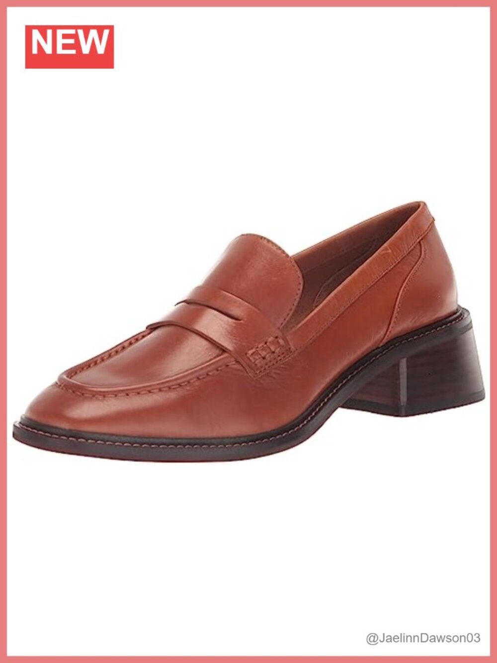 Leather Block Heel Loafer Slip On Almond Toe Women's Shoes